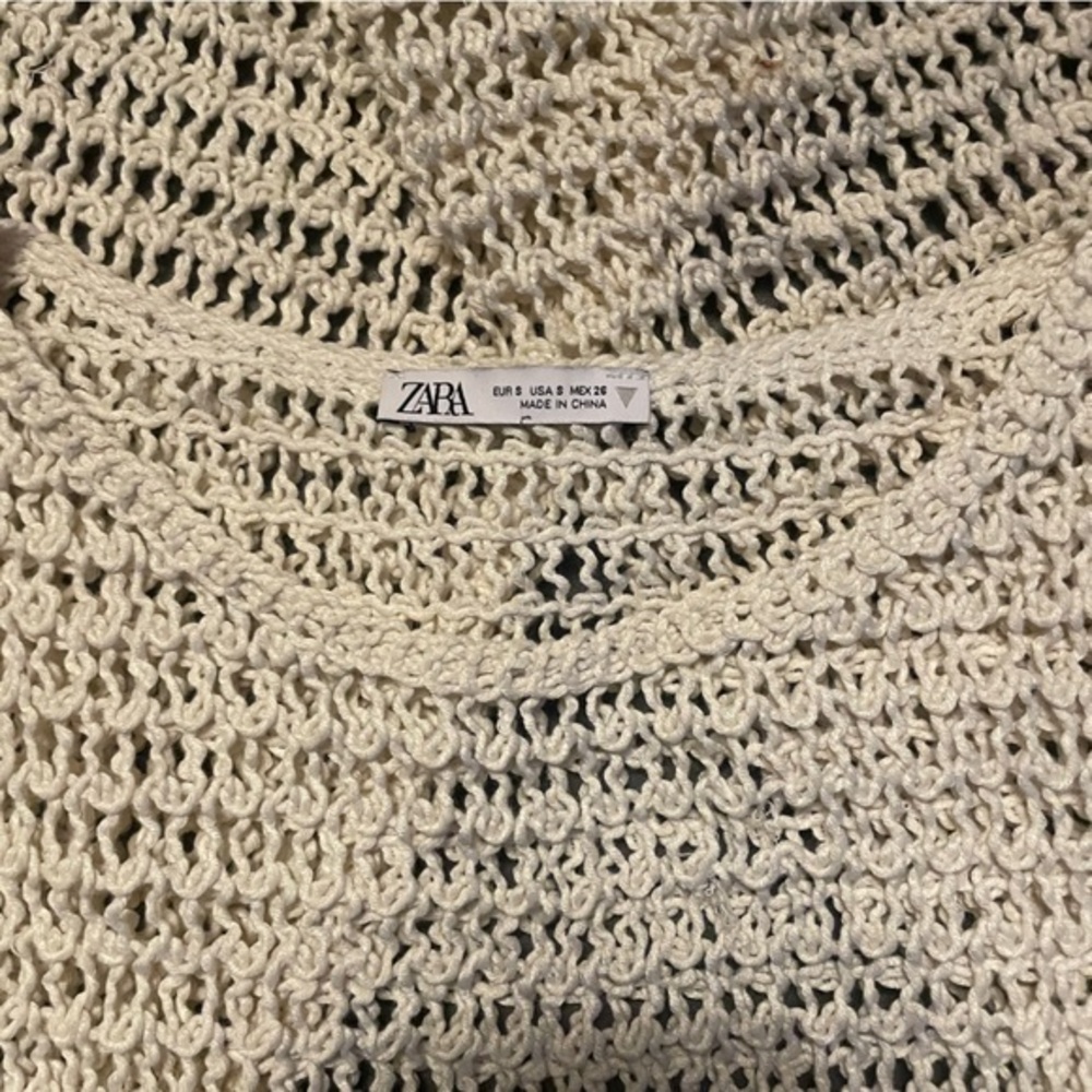 Zara Boho Cropped‎ Cream Crotchet Long Sleeve Top - Picture 5 of 5